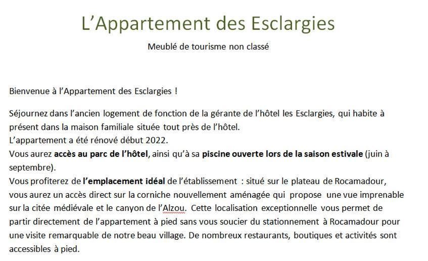 L'Appartement Des Esclargies Rocamadour Eksteriør bilde